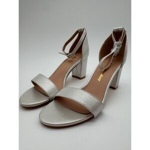 Womens Heels Size 6 Silver Block Heel Ankle Strap Dress Sandals